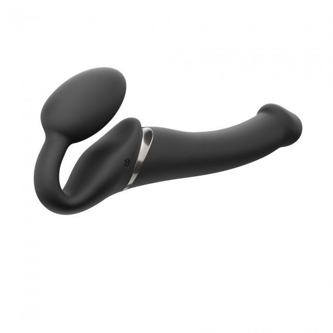 Безремінний страпон з вібрацією Strap-On-Me Vibrating Black M, діаметр 3,8см, пульт ДК, регульований - зображення 1