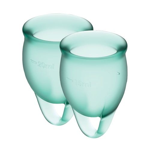 Набір менструальних чаш Satisfyer Feel Confident (dark green), 15мл і 20мл, мішечок для зберігання - зображення 1