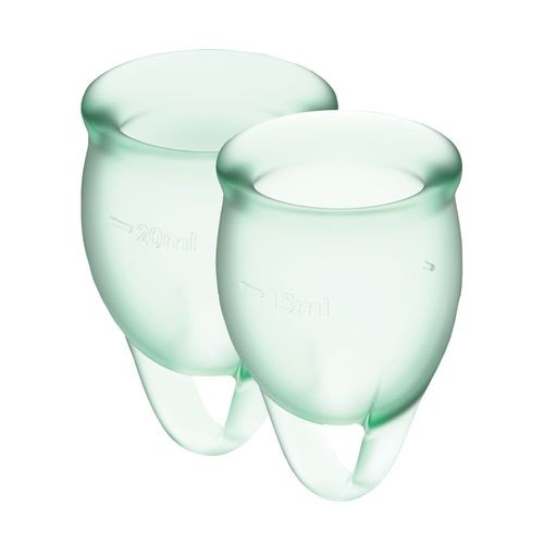 Набір менструальних чаш Satisfyer Feel Confident (light green), 15мл і 20мл, мішечок для зберігання - зображення 1