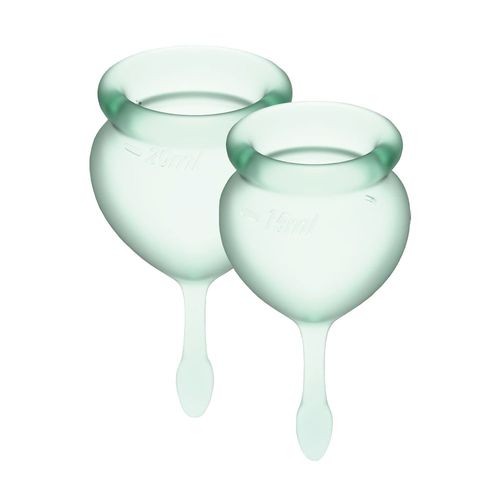 Набір менструальних чаш Satisfyer Feel Good (light green), 15мл і 20мл, мішечок для зберігання - зображення 1