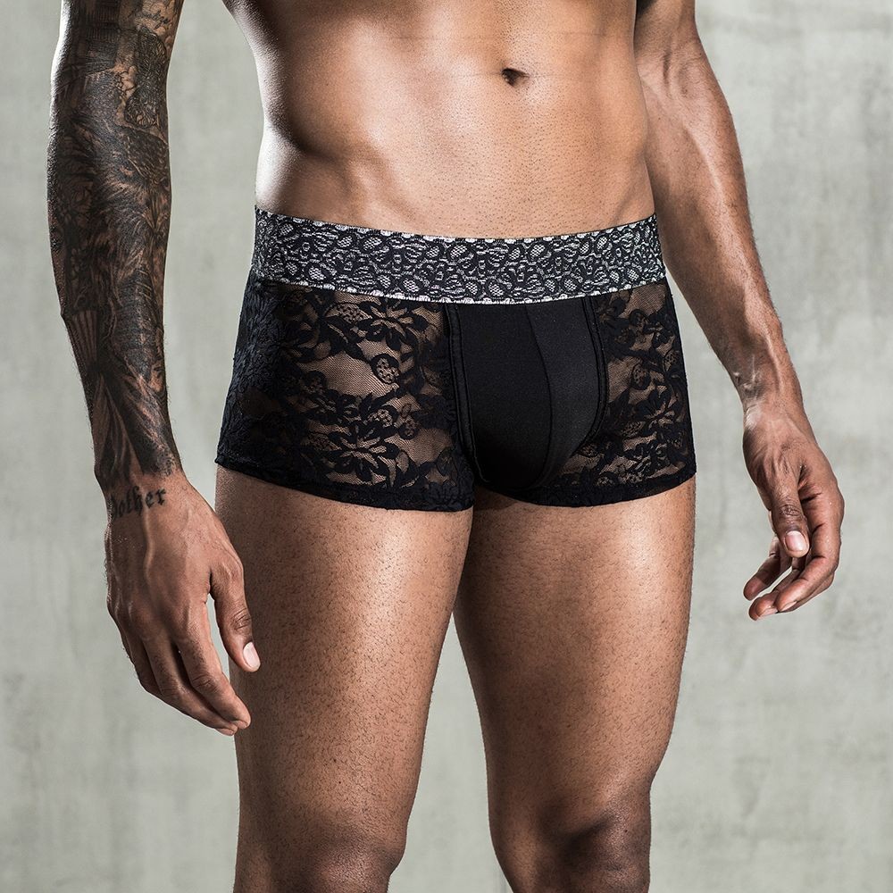 Чоловічі мереживні труси боксери, One Size Black - зображення 1
