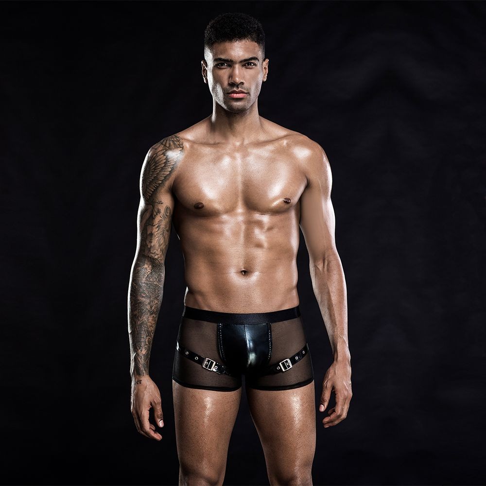Чоловічі еротичні сітчасті труси з ременями, One Size Black - зображення 1