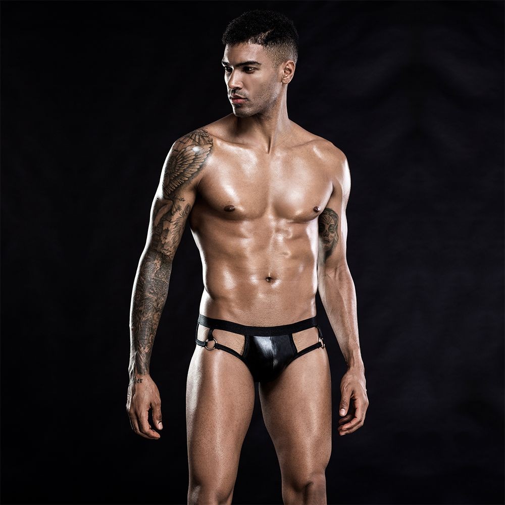 Лакові чоловічі труси з відкритою попкою, One Size Black - зображення 1