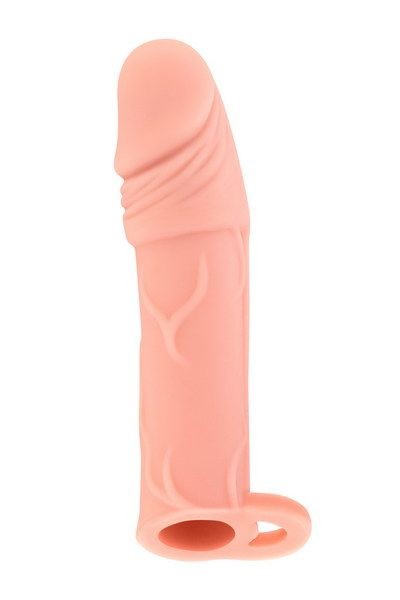Насадка на член Real Body — Real Extender HUGY з відкритою головкою та кільцем для мошонки - зображення 1