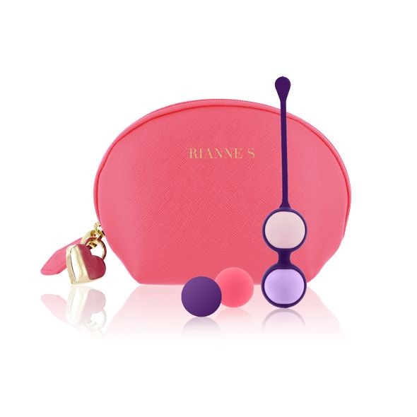 Набір вагінальних кульок Rianne S: Pussy Playballs Coral, маса 15, 25, 35, 55г, моноліт, косметичка - зображення 1