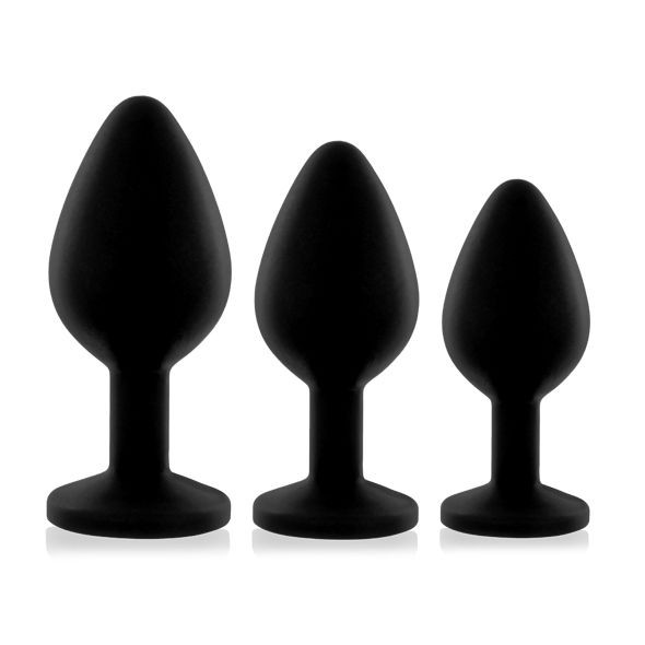 Набір силіконових анальних пробок із кристалом Rianne S: Booty Plug Set Black, діаметр 3,2см, 3,5см, 4,2см - зображення 1