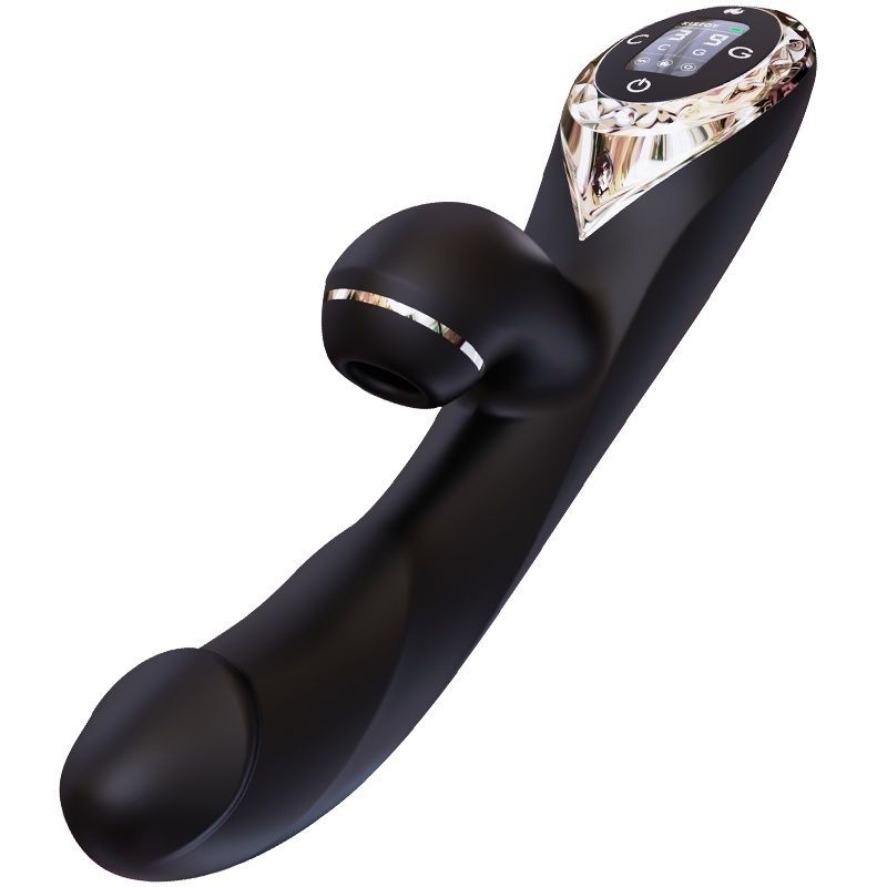 Вакуумний вібратор-кролик з підігрівом KISTOY A-King Pro Black, з LED-екраном - зображення 1