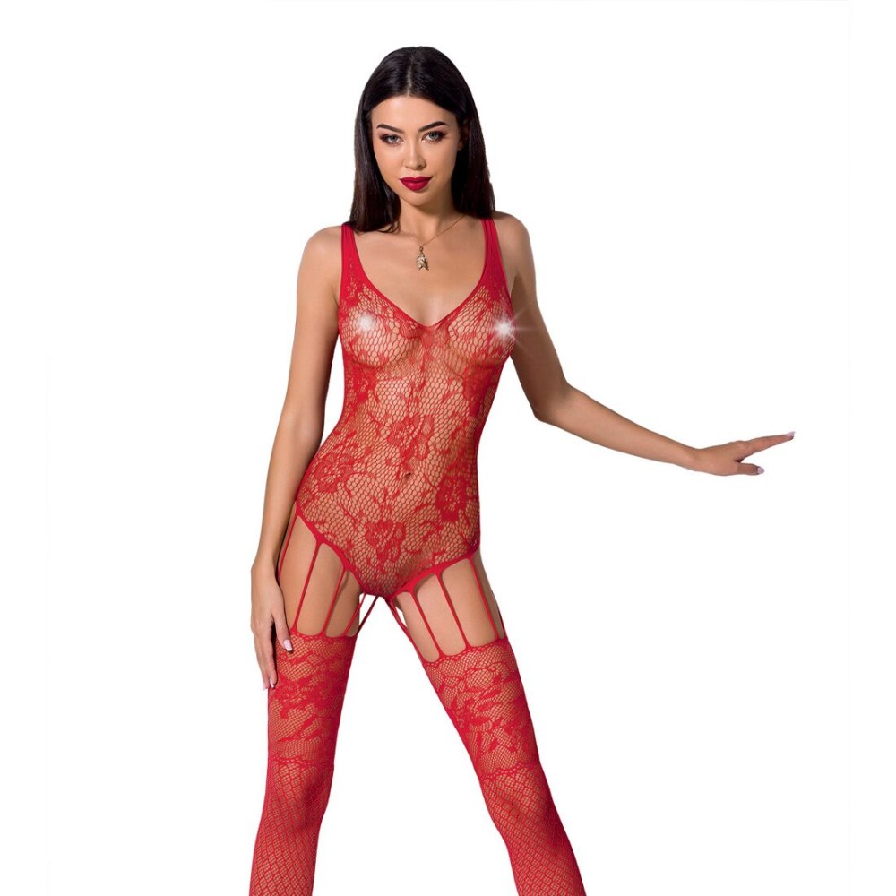 Ажурний бодістокінг з імітацією панчіх Passion BS074 red - зображення 1