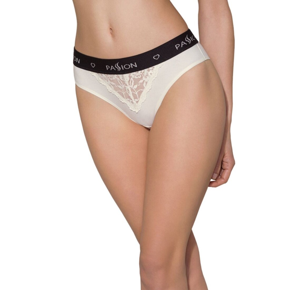 Трусики з широкою гумкою і мереживом Passion PS001 PANTIES M, ecru - зображення 1