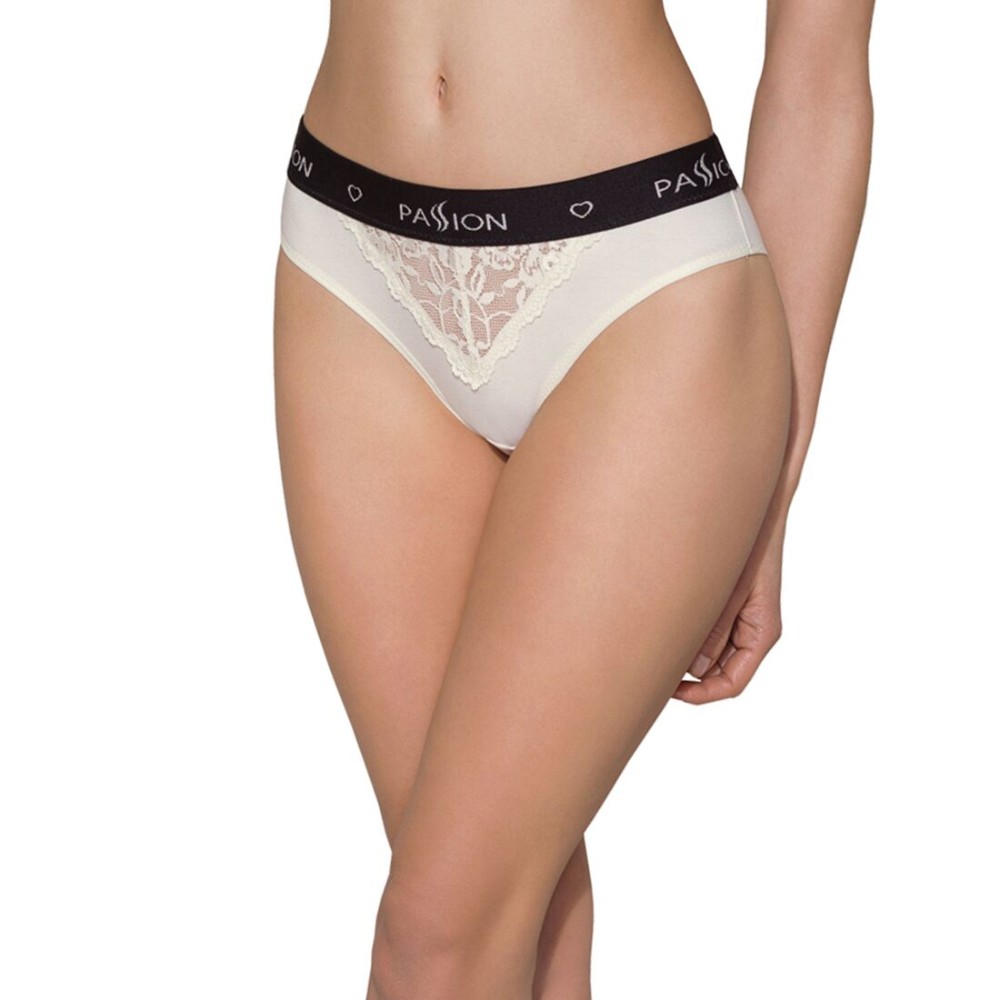 Трусики з широкою гумкою і мереживом Passion PS001 PANTIES S, ecru - зображення 1