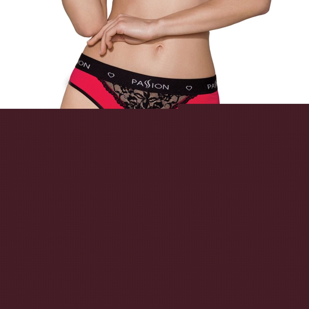 Трусики з широкою гумкою і мереживом Passion PS001 PANTIES S, red-black - зображення 1