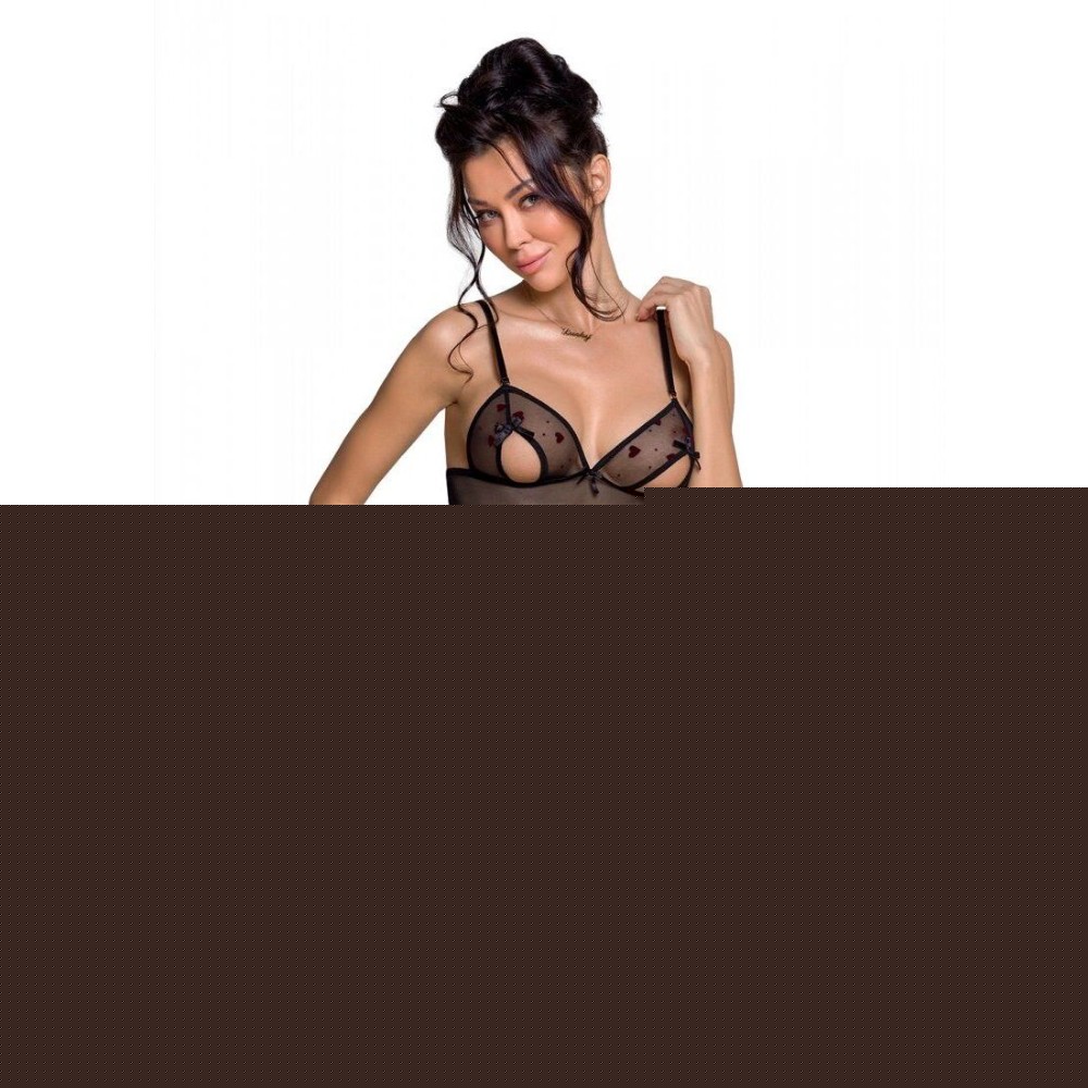 Сорочка з вирізами на грудях, стрінги Passion LOVELIA CHEMISE S/M, black - зображення 1
