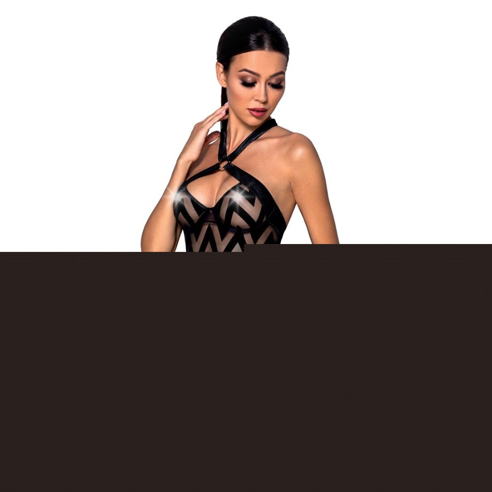 Сітчастий боді з халтером та ритмічним малюнком Passion Hima Body L/XL, black - зображення 1