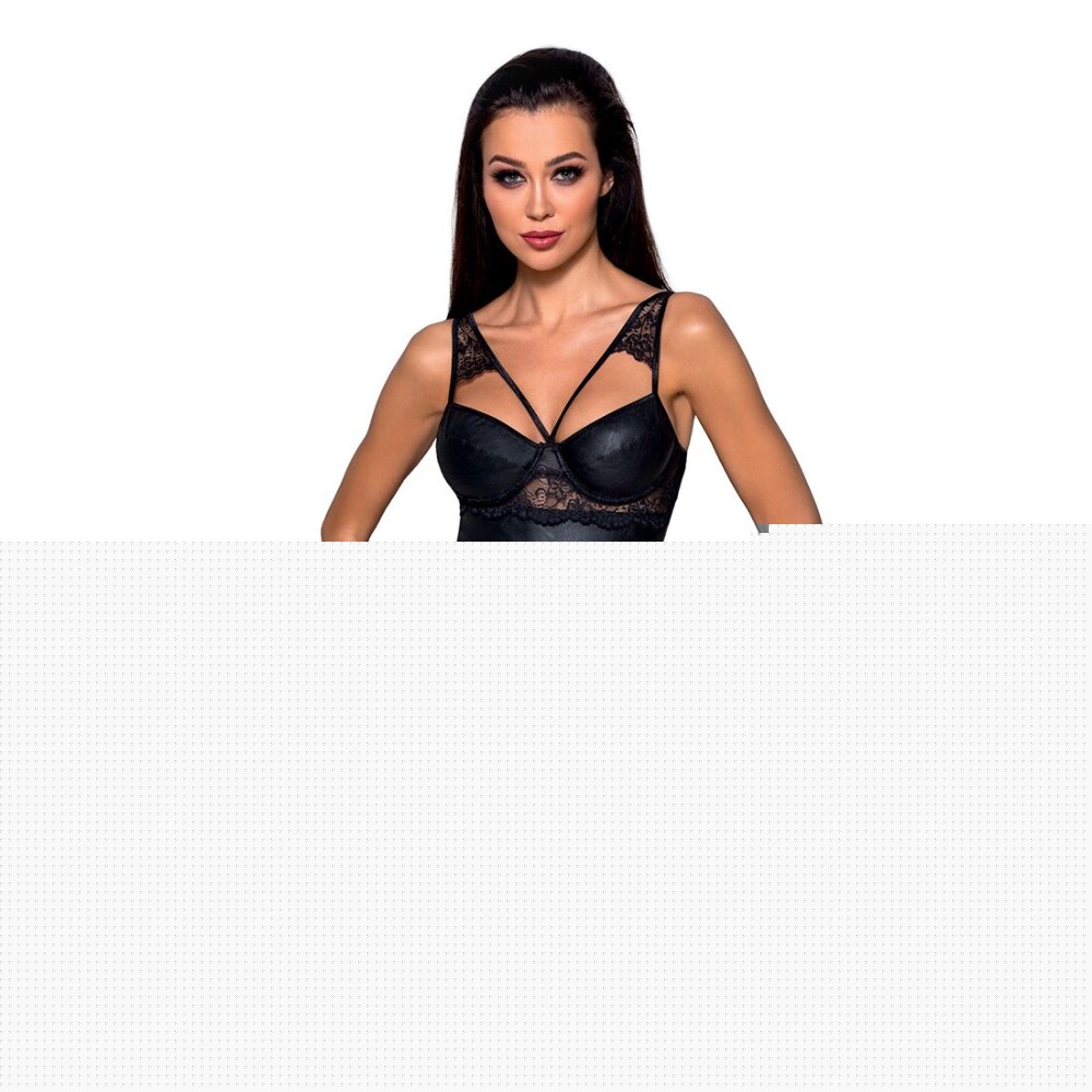 Боді з еко-шкіри та мережива Passion LOONA BODY S/M, black - зображення 1
