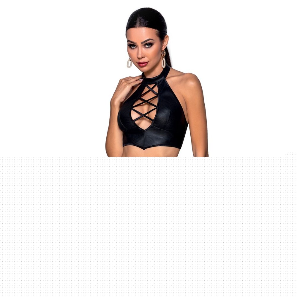 Комплект з еко-шкіри Passion NANCY BIKINI L/XL, black, бра та трусики з імітацією шнурівки - зображення 1