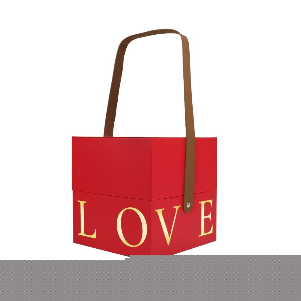 Подарункова коробка з ручкою LOVE червона, L – 18,5х18,5х19 см - зображення 1