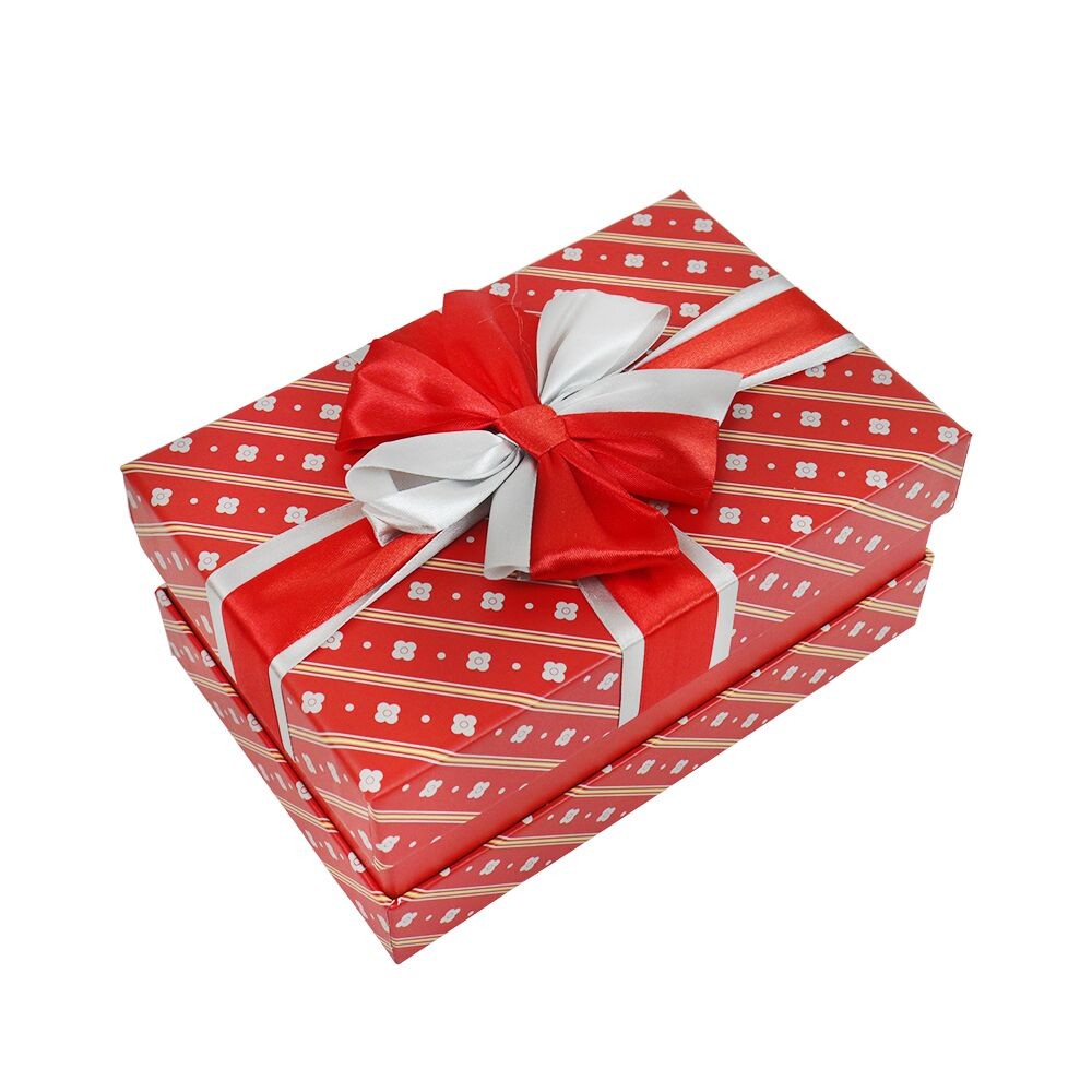 Подарункова коробка з бантом червоно-біла, S - 20,5 х13, 5х9, 5 см - зображення 1