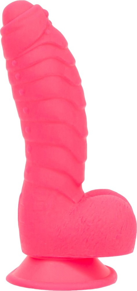 Ребристий фалоімітатор на присосці ADDICTION — Tom 7″ Dildo With Balls — Pink, віброкуля в подарунок - зображення 1