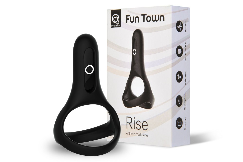 Подвійне ерекційне кільце Fun Town Rise Black, керування зі смартфона - зображення 1