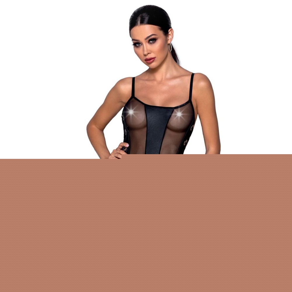 Сітчастий корсет з люверсами та знімними пажами Passion MALWIA CORSET S/M, black, екошкіра, стрінги - зображення 1