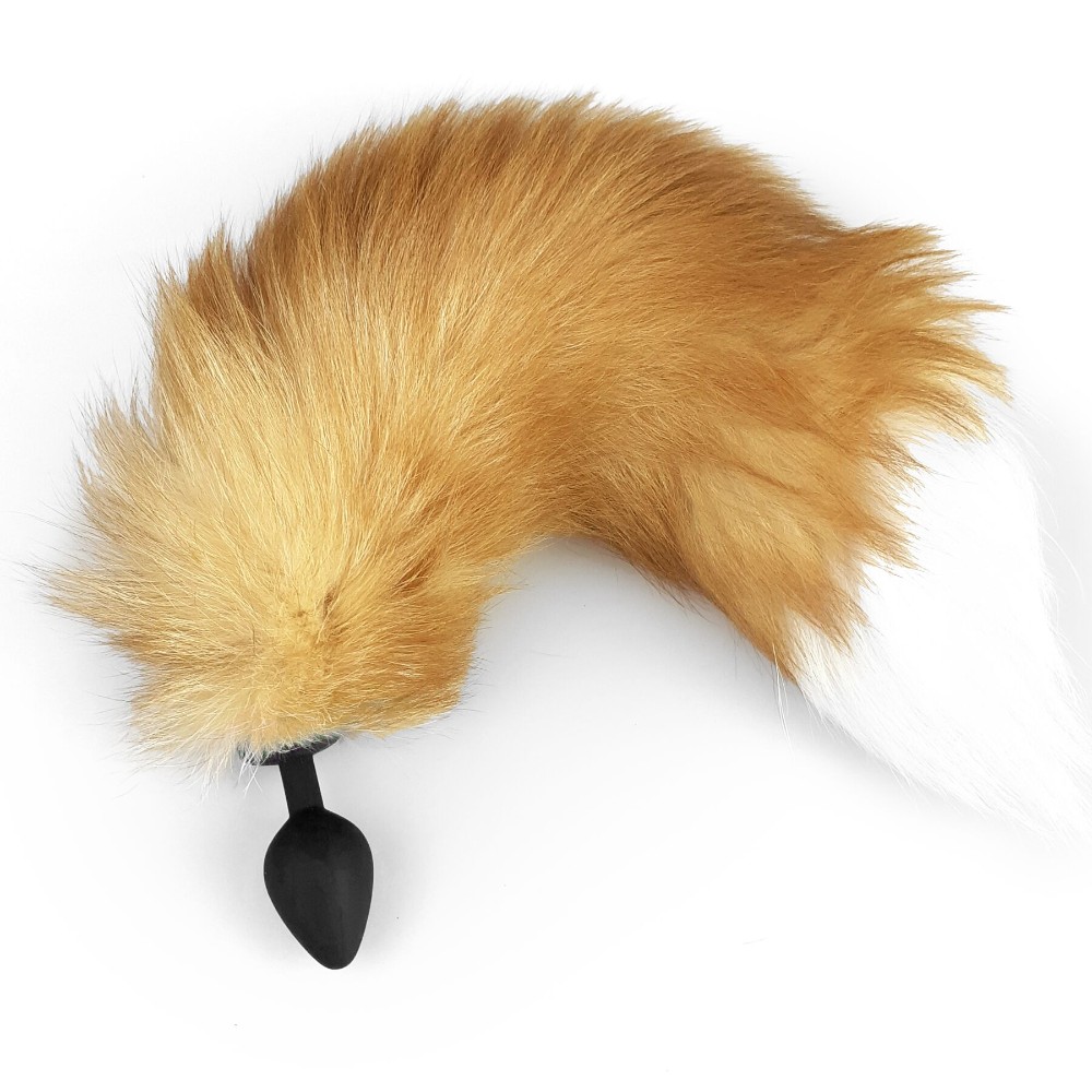 Силіконова анальна пробка з хвостом із натурального хутра Art of Sex size M Red fox - зображення 1