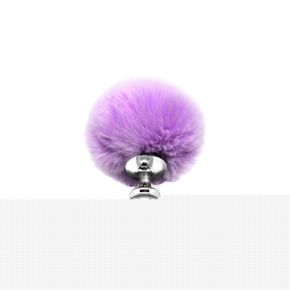 Металева анальна пробка Кролячий хвостик Alive Fluffy Twist Plug S Purple, діаметр 2,9 см - зображення 1