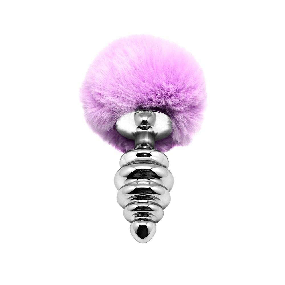 Металева анальна пробка Кролячий хвостик Alive Fluffy Twist Plug L Purple, діаметр 3,8 см - зображення 1