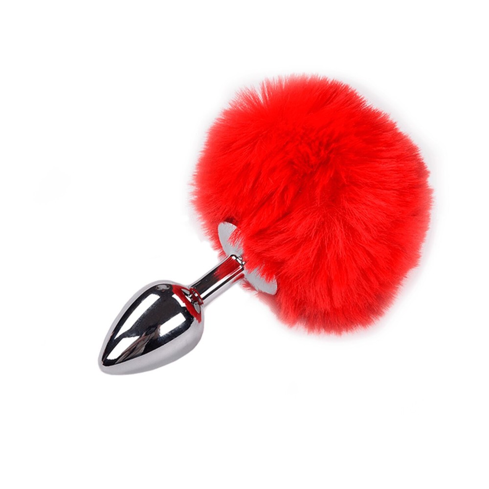Металева анальна пробка Кролячий хвостик Alive Fluffy Plug S Red, діаметр 2,8 см - зображення 1