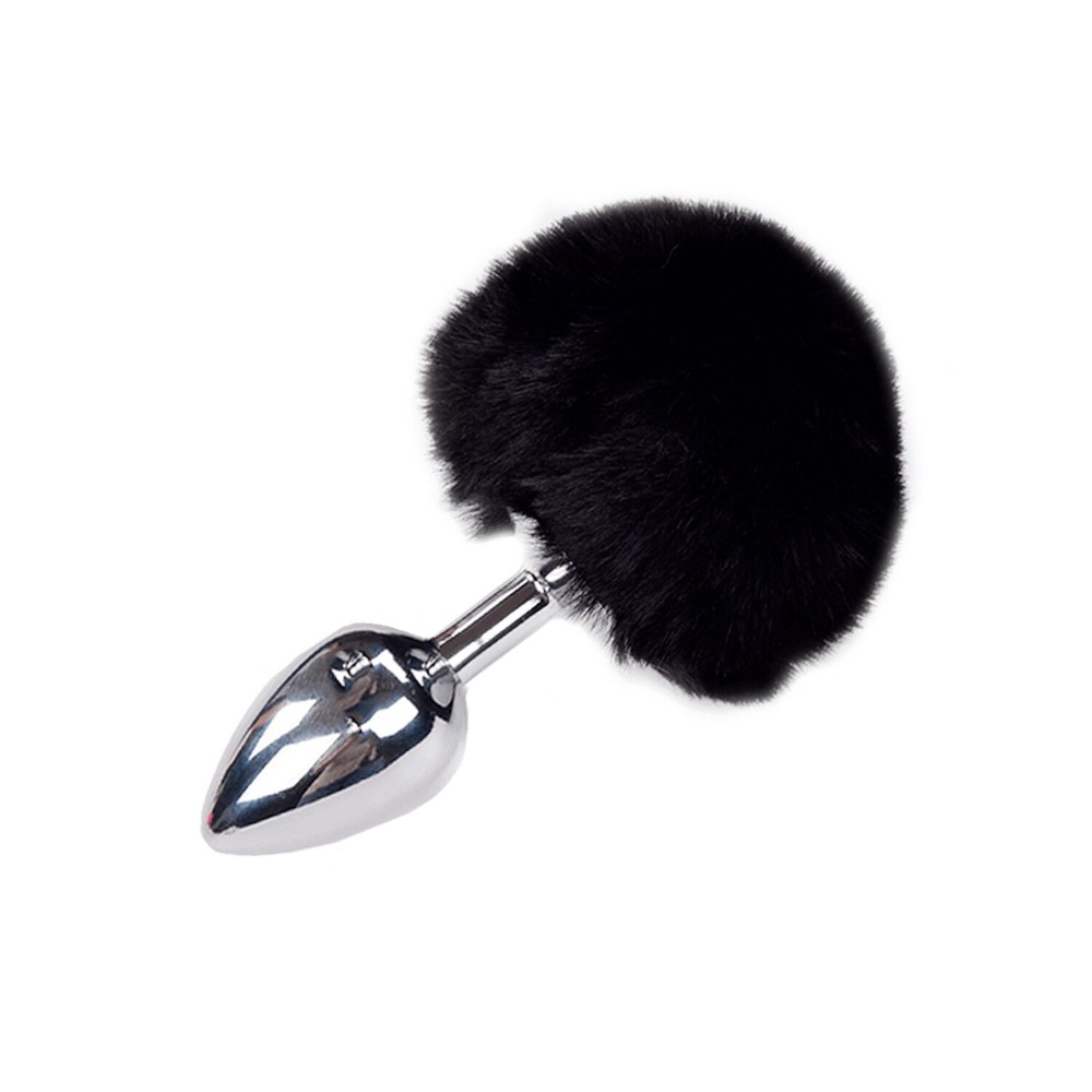 Металева анальна пробка Кролячий хвостик Alive Fluffy Plug M Black, діаметр 3,4 см - зображення 1