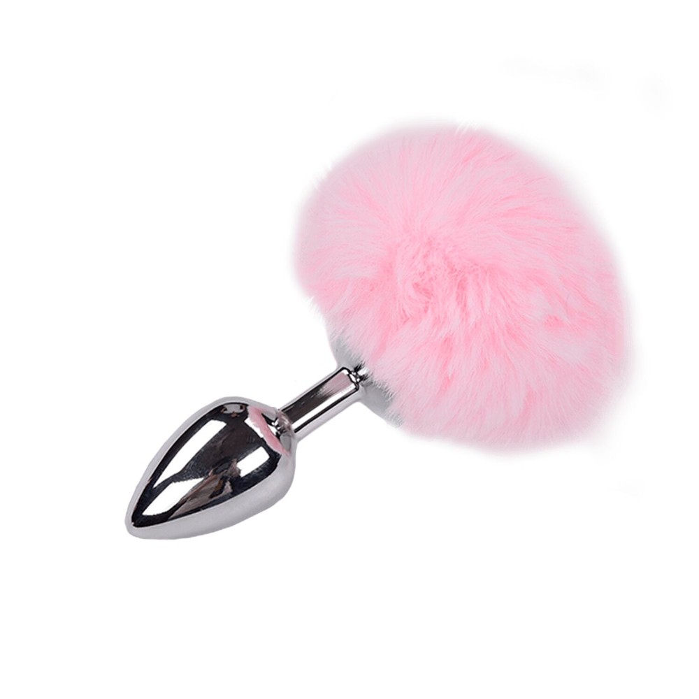 Металева анальна пробка Кролячий хвостик Alive Fluffy Plug M Pink, діаметр 3,4 см - зображення 1