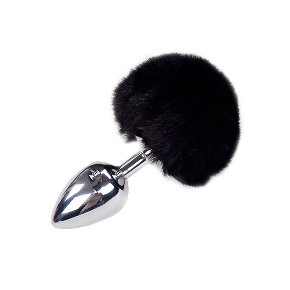Металева анальна пробка Кролячий хвостик Alive Fluffy Plug L Black, діаметр 3,9 см - зображення 1