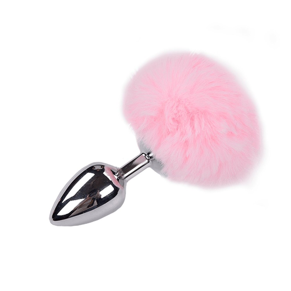 Металева анальна пробка Кролячий хвостик Alive Fluffy Plug L Pink, діаметр 3,9 см - зображення 1