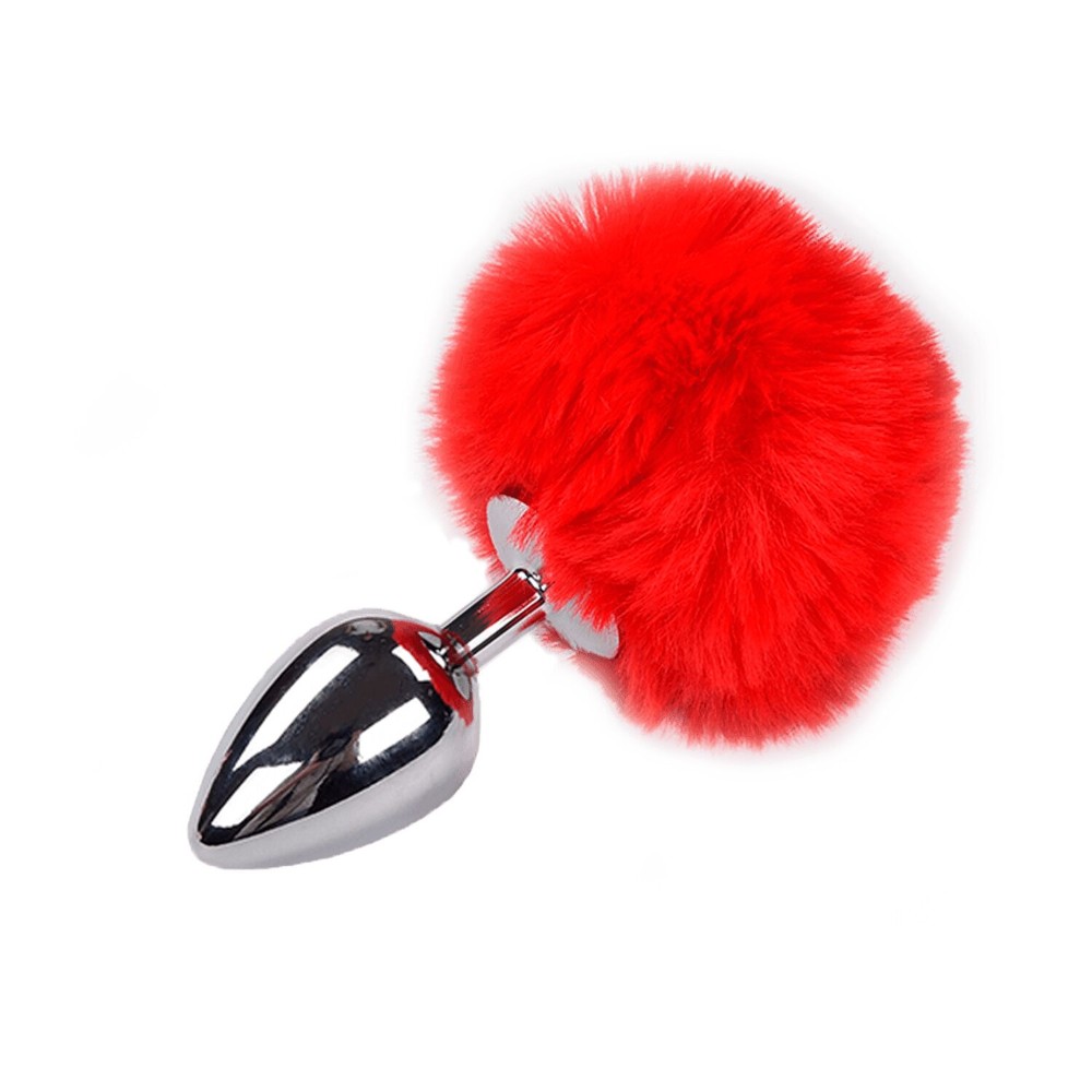 Металева анальна пробка Кролячий хвостик Alive Fluffy Plug L Red, діаметр 3,9 см - зображення 1