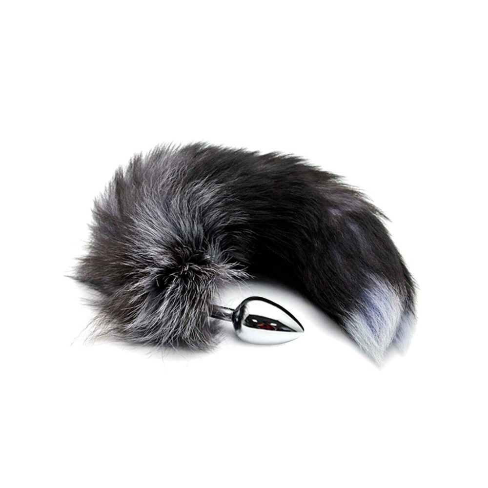 Металева анальна пробка Лисячий хвіст Alive Black And White Fox Tail S, діаметр 2,9 см - зображення 1