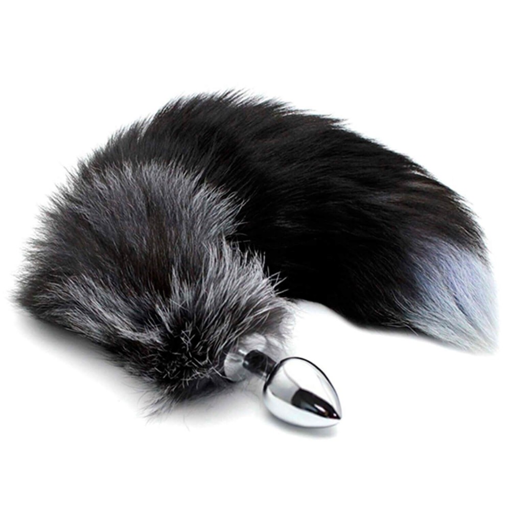 Металева анальна пробка Лисячий хвіст Alive Black And White Fox Tail M, діаметр 3,4 см - зображення 1
