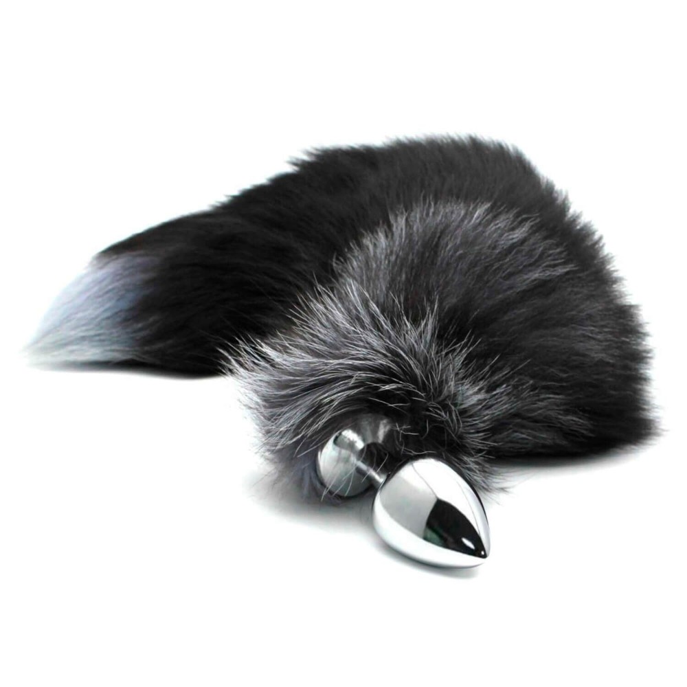 Металева анальна пробка Лисячий хвіст Alive Black And White Fox Tail L, діаметр 3,9 см - зображення 1