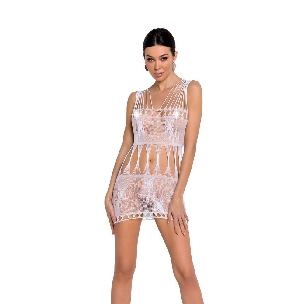 Бодістокінг мінісукня з метеликами Passion BS090 One Size white - зображення 1