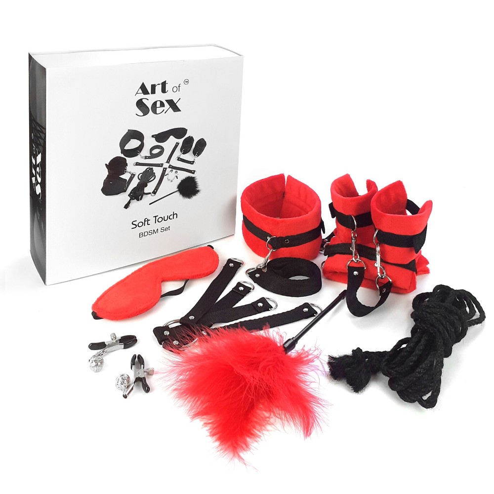 BDSM-набір Art of Sex – Soft Touch BDSM Set, червоний, 9 предметів - зображення 1