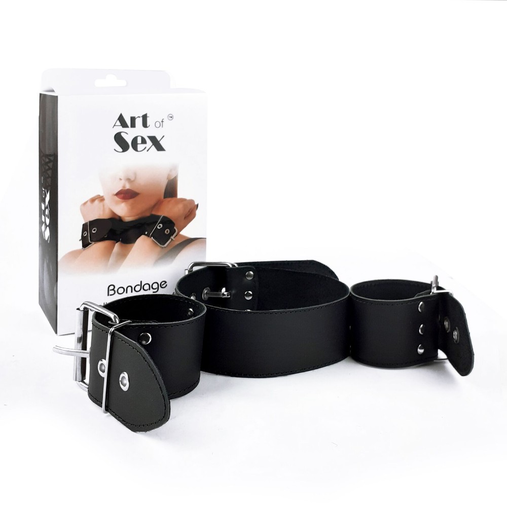 Нашийник з наручниками із натуральної шкіри Art of Sex - Bondage Collar with Handcuffs - зображення 1
