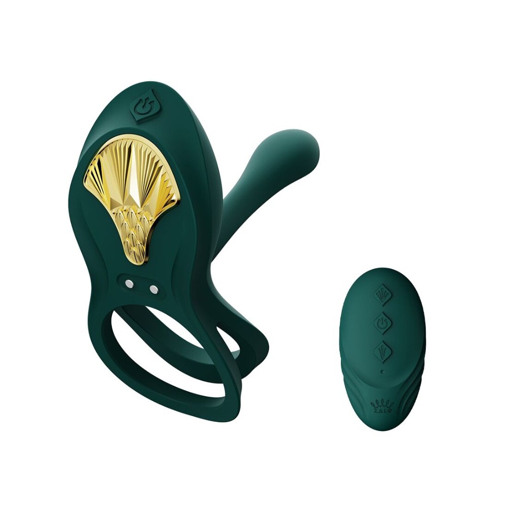 Смарт-ерекційне кільце Zalo - BAYEK Turquoise Green, подвійне з ввідною частиною, пульт ДК - зображення 1