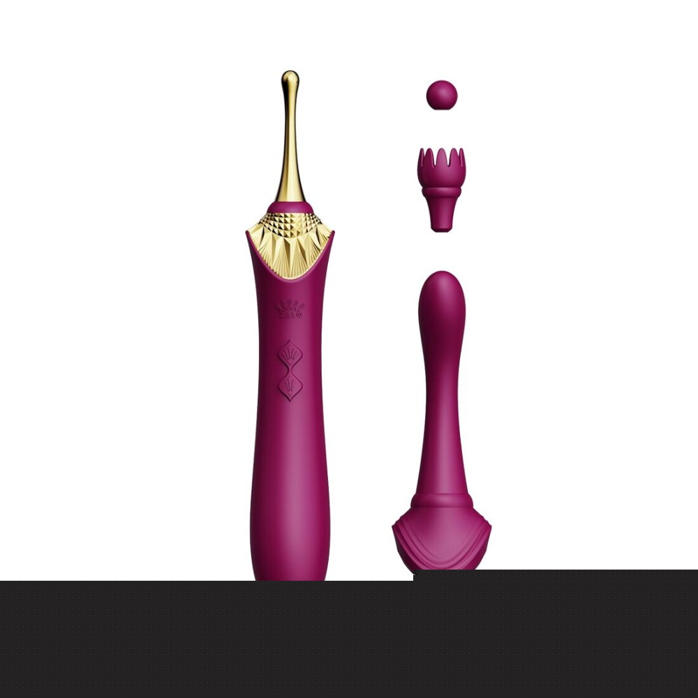 Вагінально-кліторальний вібратор Zalo — Bess Velvet Purple, мультифункціональний із насадками - зображення 1