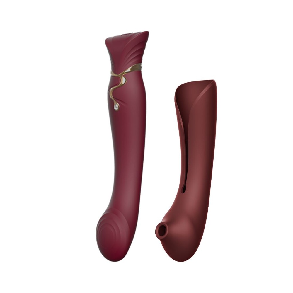 Смартвібратор 3в1 Zalo — Queen Set Wine Red, пульсівна перлина та вакуум, кристал Swarovski - зображення 1