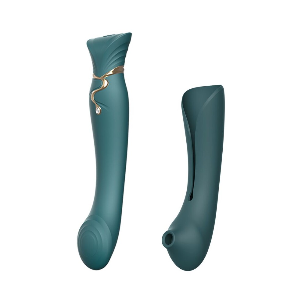 Смартвібратор 3в1 Zalo — Queen Set Jewel Green, пульсівна перлина та вакуум, кристал Swarovski - зображення 1