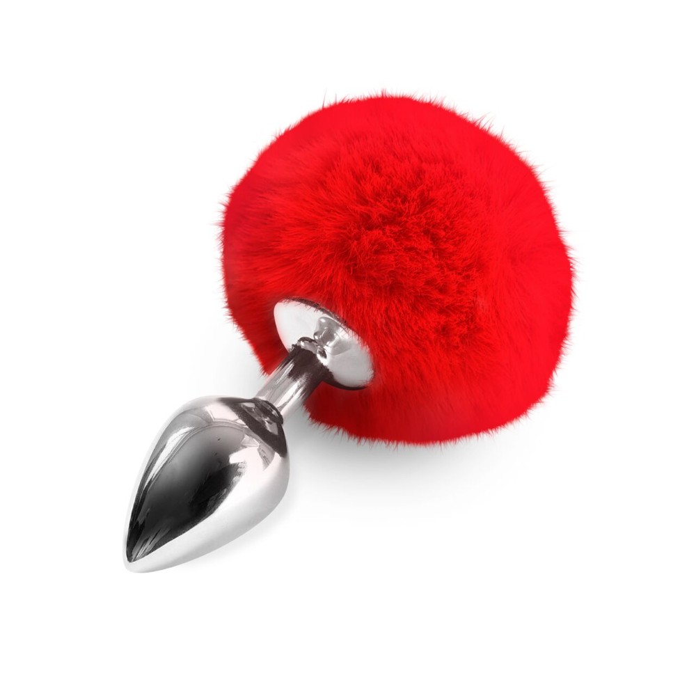 Металева анальна пробка М Art of Sex - Metal Butt plug Rabbit Tail Red, діаметр 3,4 см - зображення 1