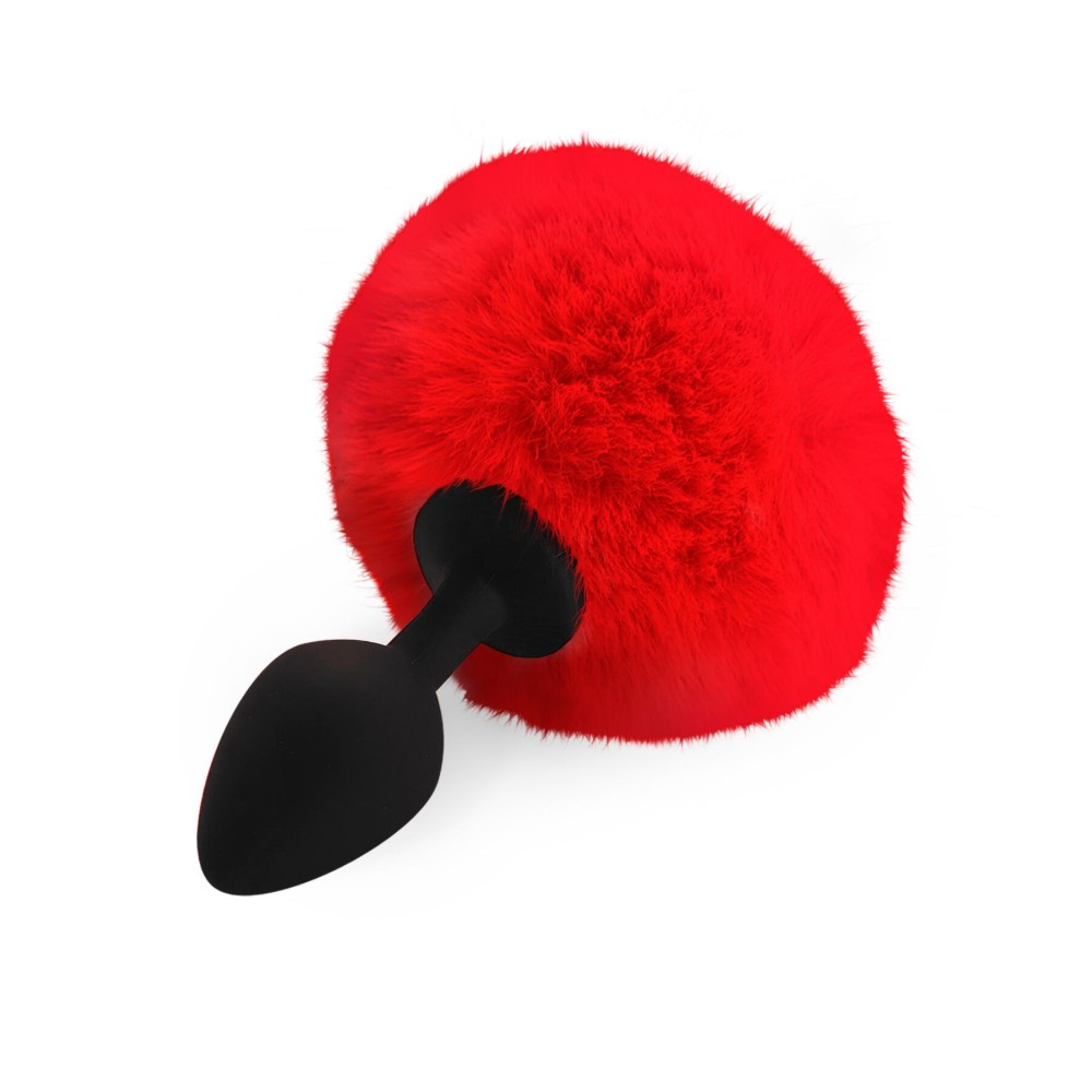 Силіконова анальна пробка М Art of Sex - Silicone Butt plug Rabbit Tail Red, діаметр 3,5 см - зображення 1