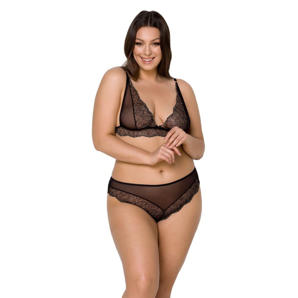 Комплект білизни Passion AMBERLY SET 6XL/7XL black, ліф, трусики бразиліана, люрексова нитка - зображення 1