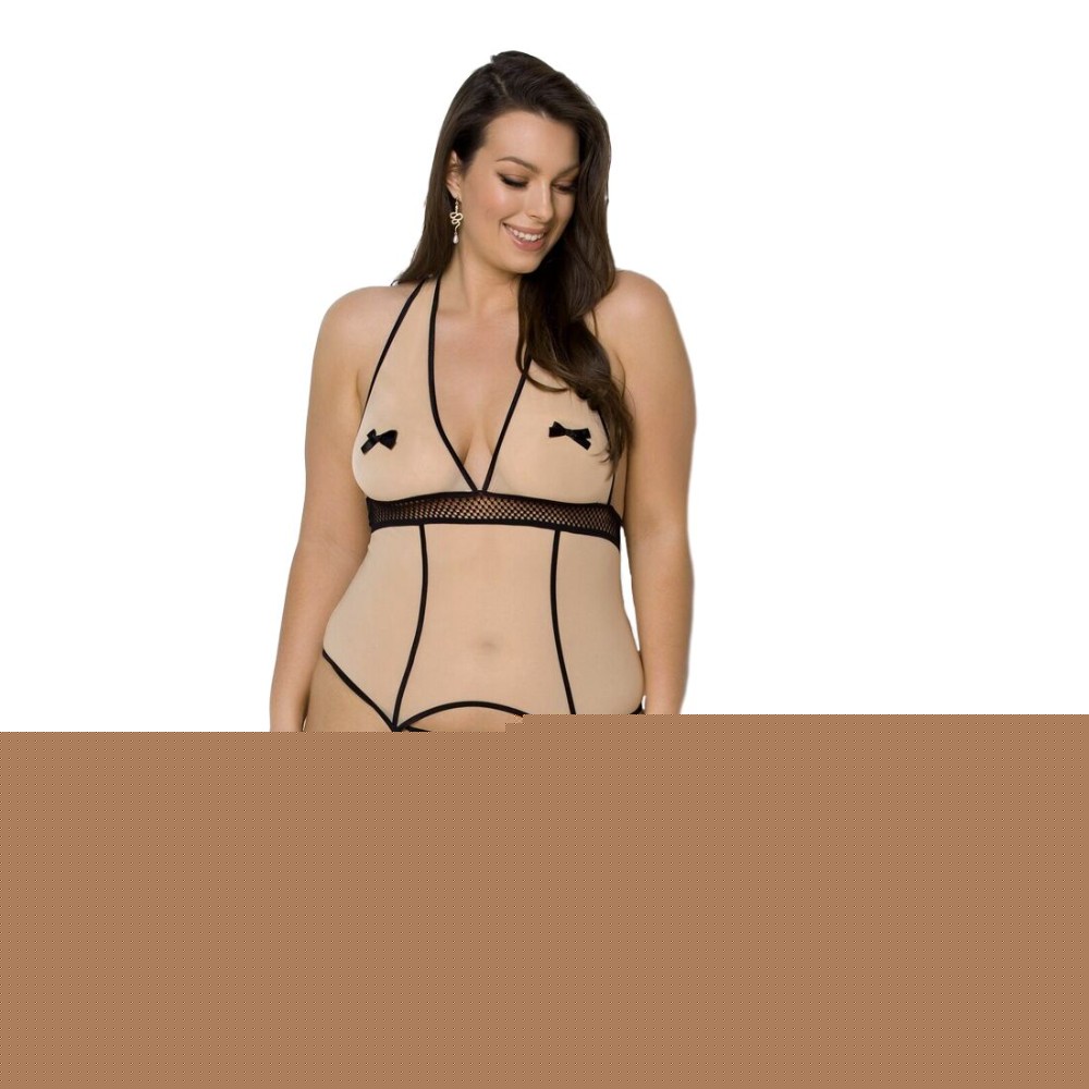 Корсет із пажами Passion VIENA CORSET 6XL/7XL, beige, контрастний, бантики, вставка-сітка, стрінги - зображення 1
