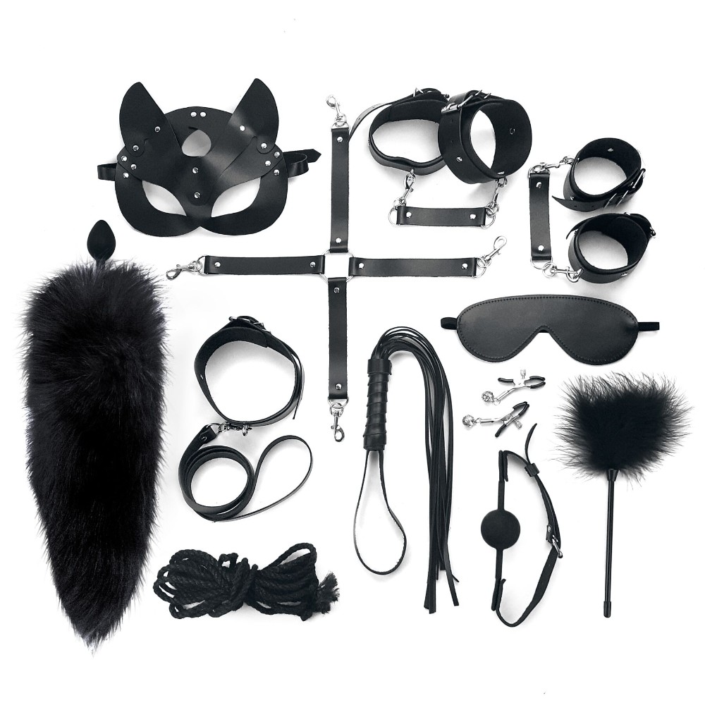 Набір BDSM Art Of Sex – Maxi BDSM Set Leather, 13 предметів, чорний, натуральна шкіра - зображення 1