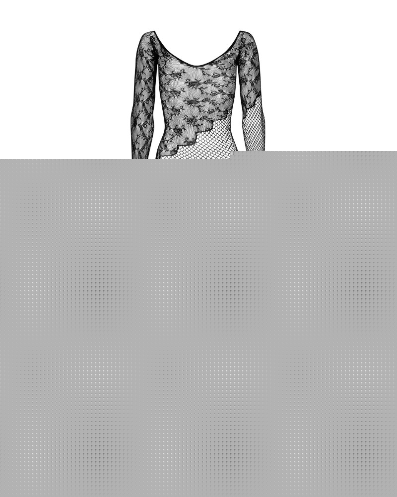 Бодістокінг Obsessive Bodystocking F210 S/M/L black, рукава-мітенки, сітка, кольорове мереживо - зображення 1