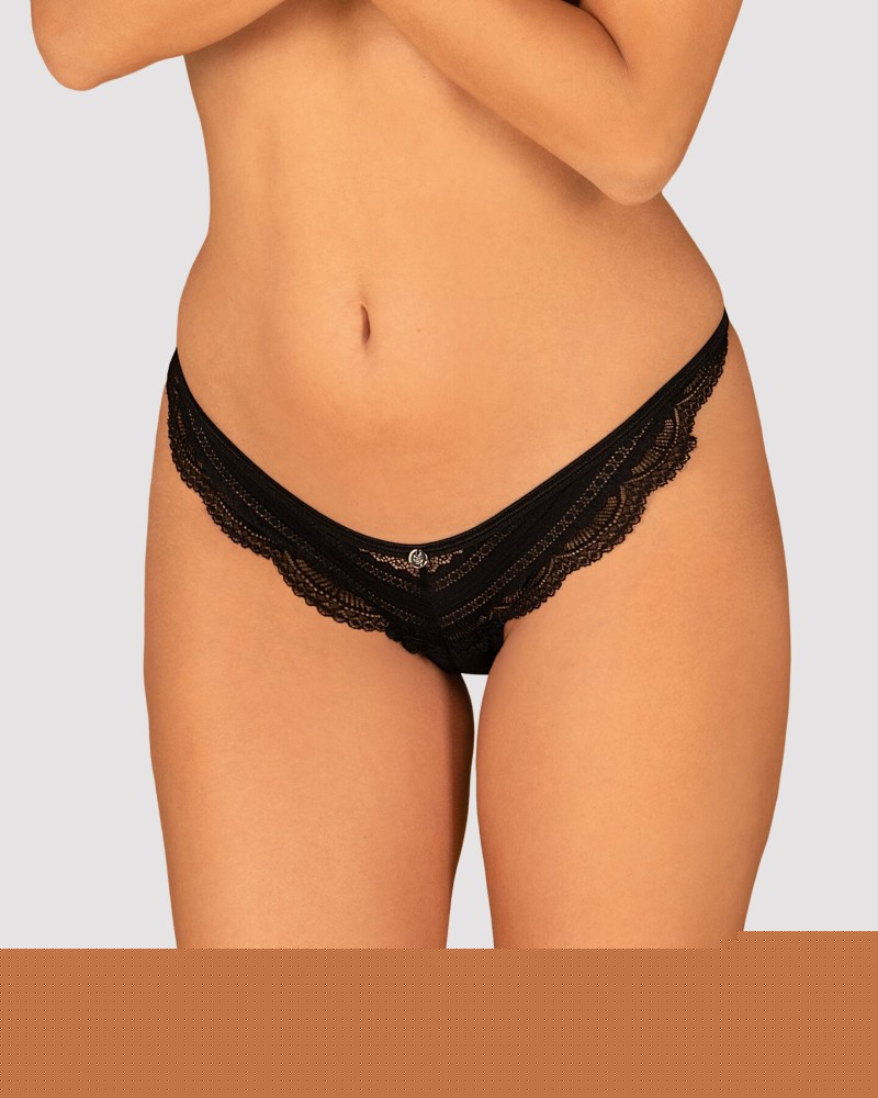 Напівпрозорі трусики з підвіскою Obsessive Ivannes panties black 2XL/3XL, чорні - зображення 1